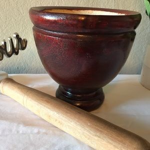 Wood mortar with wood pestle